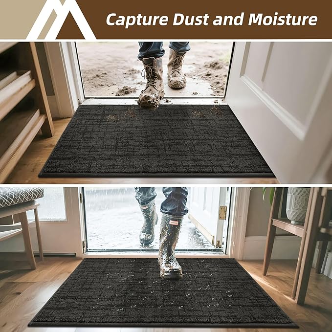 COSY HOMEER-Door-Mat Dirt Trapper Entryway Rugs 24"x36" Non Slip Washable Entrance Mats Absorbent Welcome Mat Low Profile Dog Door Mats for Front Back Doomats and Wet Shoes,Dark Grey