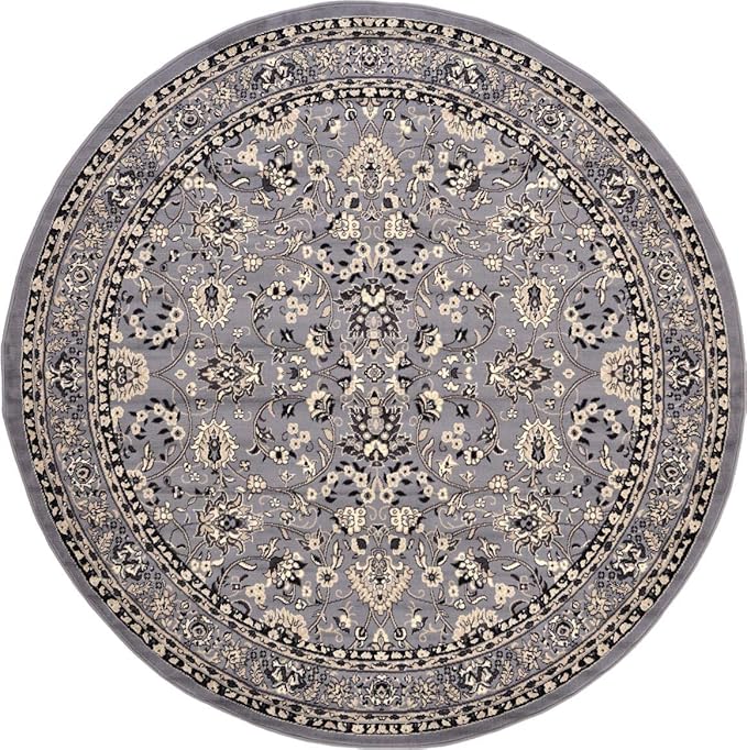 Unique Loom Sialk Hill Collection Area Rug - Washington (8' Round Gray/Black)