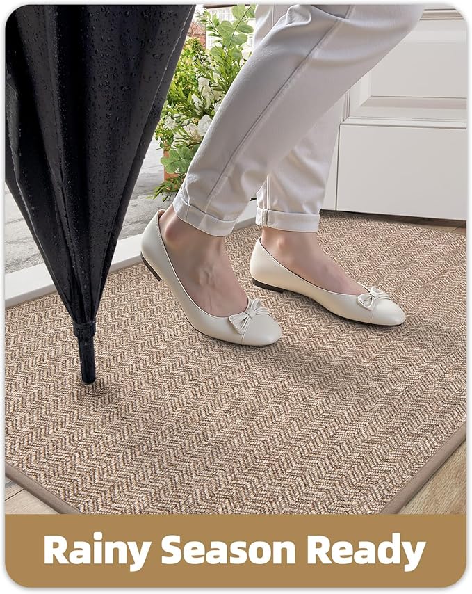 Color&Geometry Large Front Door Mat Indoor Entrance, 36"X56" Indoor Mats for Entryway Non Slip Rubber Backed, Dirt Trapper Double Door Mat Washable, Dark Khaki (Rolled-up NO Creases)