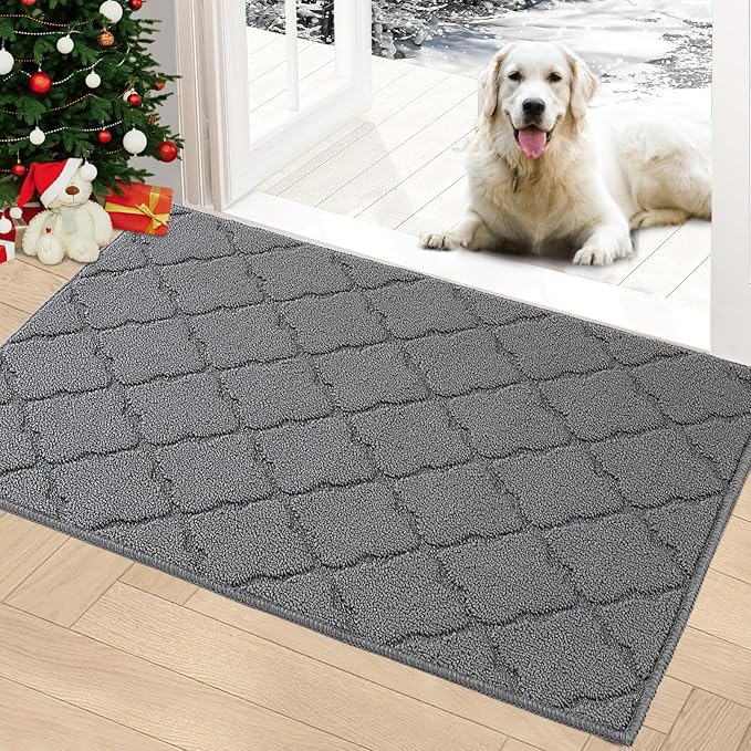 Timo Indoor Doormat, Front Door Mat 36"x59" Absorbent Rubber Backing Non Slip Door Mats, Machine Washable Resist Dirt Low Profile Rugs for Entryway, Front Door Rugs Indoor for Muddy Wet Shoes, Grey