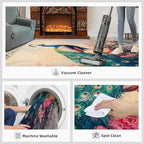Peacock Peony Rug 3x5-3x5 Rug, Classic Peacock Peony Area Rugs for Bedroom, Teal Turquoise Rugs for Living Room, Peafowl Washable Mat, Malachite Green Feather Carpet - Peafowl Home Decor & Gifts