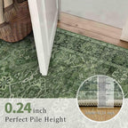 2x6 Green Vintage Washable Runner Rugs for Hallway Kitchen Boho Hallway Rug Low Pile Non-Slip Retro Distressed Accent Throw Rug for Entryway Bathroom Bedroom Green