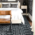Lahome Moroccan Black Area Rugs 6x9 Living Room - Non-Slip Backing Ultra-Thin Large Throw Stain Resistant Dining Room Rugs for Under Table, Geometric Print Modren Soft Carpet for Bedroom Office