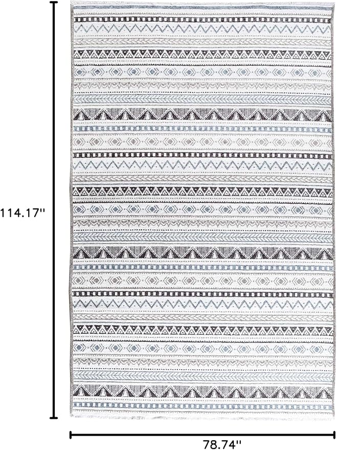 Alfa Rich 7x10 Blue Gray White Washable Area Rugs for Living Room Bedroom Kitchen Cotton Decor Rug