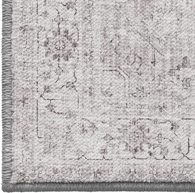 LUMI 8x10 Washable Low-Pile Area Rug for Living Room, Ultra Soft Vintage Rugs with TPE Non Slip Backing, Stain Resistant, Low Profile Carpet High Traffic for Bedroom, Dining Room
