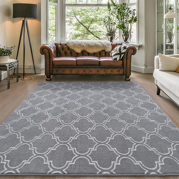 Amearea Fluffy Indoor Trellis Rug, Soft Moroccan Home Rugs for Bedroom, Shag Modern Area Rug for Living Room Kids Room Nursery, Easy Clean, Home Decor Low Pile Carpet, Light Grey 4x6 Feet