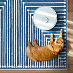GLN Rugs Contemporary Collection - Machine Washable Area Rug, Contemporary Washable, Non Slip, Low Pile Chenille Rug, Living Room, Bedroom, Kitchen Rug (2'6" x 10' Lines Blue)