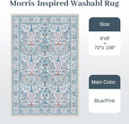 6x9 Area Rugs Living Room Rug - Floral Vintage Morris-Inspired Washable Carpet, Low Pile Non-Shedding Stain Resistance Boho Soft Carpet for Bedroom, Dining Room, Office, Farmhouse (6'x9' Blue/Pink)
