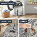 PURRUGS Vintage Farmhouse Boho Runner Rug 2x6 ft, Non-Slip Machine Washable Rug, Accent Oriental Area Rug for Kitchen, Hallway, Entryway, Bedroom, Living Room & Dining Room, Periwinkle Gray/Soft Ivory