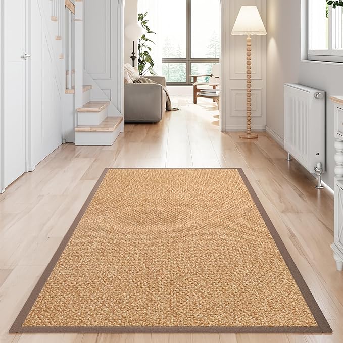 Washable Runner Rug 3x5 Jute Like Entryway Indoor Runner Mat Rugs Non Slip, Woven Soft Farmhouse Area Boho Floor Carpet for Hallway Kitchen Laundry Hall Backdoor Bedroom Living Room, Brown