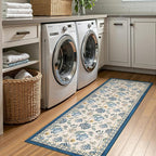 jinchan Elora 2x5 Floral Runner Rug for Hallway Washable Kitchen Runner Vintage Romance Design Non Slip Thin Indoor Floor Cover Low-Profile Throw Carpet for Entryway Bathroom Bedroom Porch, Blue/Beige