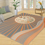 Boho Sun Area Rugs 6x9ft, Minimalist Line Fluffie Rugs for Living Room, Geometric Solar Nursery Rug with Under Rug Non Slip Tape for Bedroom Kids Room
