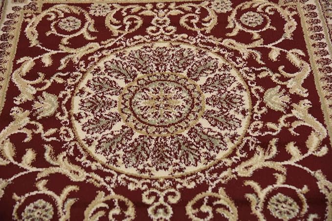 Unique Loom Versailles Collection Traditional Classic Medallion Floral Motif Area Rug (4' 0 x 4' 0 Square, Burgundy/ Ivory)