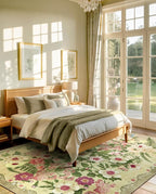Floral Washable 5x7 Area Rugs - Living Room Rug Non Slip Low Pile Stain Resistant Carpets Indoor Vintage Flower Print Rug for Bedroom Dining Room Kitchen Home Office, Brown