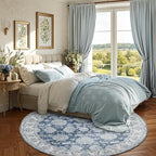 jinchan Fiora Round Rug 6ft Area Rug - Dark Blue Vintage Floor Mat Indoor Ultra-Thin Soft Floral Print - Washable Circle 6' Retro Accent for Farmhouse Non Slip Dining Room Living Room Bedroom Office