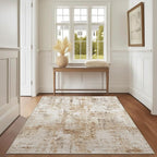 FMFUNCTEX 3x5 Washable Area Rug Abstract Modern Neutral Brown Grey Non Slip Soft Low Pile Thin Accent Entryway Entrance Indoor Carpet for Living Room Bedroom Dining Office Nursery Bedside, Grey Gold
