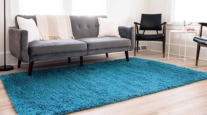 Unique Loom Solid Shag Collection Area Rug (8' x 11' Rectangle, Turquoise)
