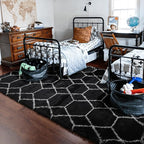 ONASAR Large Area Rugs for Living Room, 7x10 Black and White Rug, Boho Thick Floor Mat for Bedroom Home Decor Aesthetic, Soft Fuzzy Shaggy Plush Fluffy Geometric Carpet for Teen Dorm Classroom