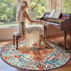Lahome Washable Round Rugs 5'3"ft, Bohemian Orange Circle Rugs for Living Room, Entryway Round Area Rug, Floral Medallion Soft Non Slip Nursery Carpet for Bedroom Dining Coffee Table