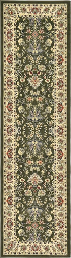 Rugs.com Yasmin Collection Rug – 10 Ft Runner Green Medium Rug Perfect for Hallways, Entryways