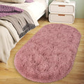 Soft Fluffy Area Rug for Bedroom, Blush Pink Fuzzy Shaggy Oval Throw Rugs for Bedside, Non-Slip Cozy Plush Shag Carpet for Girls Kids Room Nursery Dorm Living Room, 2.6 x 5.3 Feet