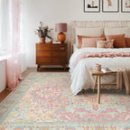 Kokia 8x10 Washable Area Rugs Blossom Pink with Vintage Orient Design Soft Rug for Living Room or Bedroom Non-Slip Low Pile Stain Resistance Features Distressed Medallion Pattern