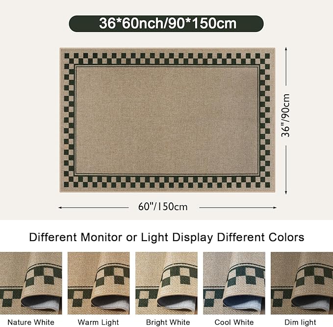 OJIA Easy Jute 3x5 Washable Rugs for Entryway, Farmhouse Checkered Indoor Door Mat Non-Slip Indoor Outdoor Rugs Modern Patio Rug Front Door Mat Outside Entrance Throw Carpet for Entry Porch Decor
