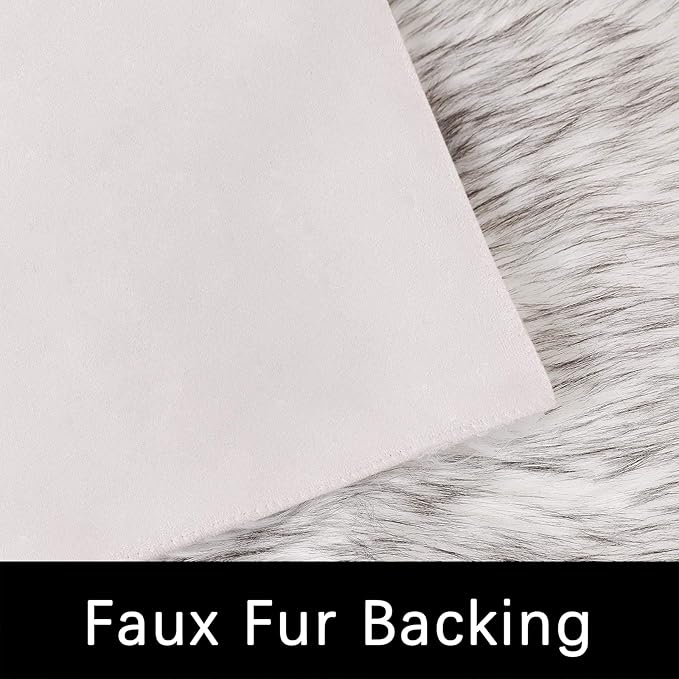 Latepis White with Grey Tips 2x10 Runner Rug for Hallway Faux Fur Rug Fluffy Washable Rugs Furry Shag Rug for Living Room Hallway Rectangle