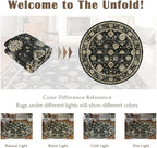 Washable Round Area Rug 4ft - Charcoal Black Traditional Floral Living Room Circle Rug 4x4 Non-Slip Farmhouse Carpet Soft Vintage Boho Round Rugs for Bedroom Bathroom Kitchen Entryway