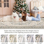5x7 Grey Beige Area Rug for Living Room, Machine Washable Rugs with Non-Slip Backing for Bedroom, Vintage Medallion Carpet Dining Room Office Kids Room Decor