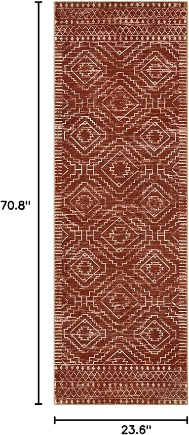 Wonnitar Moroccan Runner Rug 2x6, Washable Hallway Runner Rugs with Rubber Backing,Bohemian Geometric Kitchen Runner Non-Skid Soft Indoor Carpet for Bathroom Laundry Room (Brown,2'x6')