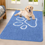 Smiry Dog Door Mat for Muddy Paws, Absorbent Dirt Trapper Non Slip Quick Dry Washable Chenille Mat for Mud Dogs, Entry Rug for Indoor and Outdoor (40x32 Inches, Cornflower Blue and White)