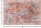Phantoscope Washable Area Rug 4'x6' Non-Slip, Vintage Neutral Fall Rugs for Living Room, Bedroom, Dining Room, Distressed Boho Medallion Pattern, Low-Pile Foldable Floor Carpet, Rust Orange