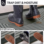 Front Door Mat 17''x30'', Absorbent Muddy Dirt Resist Washable Non Slip Low-Profile Indoor Doormat, Easy Clean Welcome Entryway Door Mats, Grey