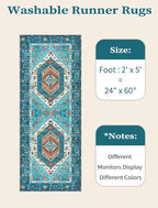 SERISSA Boho Washable Runner Rug, 2x5 Rug Runner Non-Slip Vintage Blue Hallway Kitchen Runner Rug Ultra Soft Print Distressed Tribal Floor Carpet Runner for Bedroom Bathroom Laundry Living Room