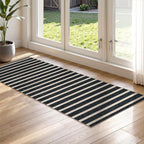 Lahome Striped Easy Jute Kitchen Runner, 2x6 Washable Rug Runners for Hallways Non Slip Entryway Rug, Farmhouse Neutral Indoor Outdoor Black Carpet for Laundry Room Front Porch