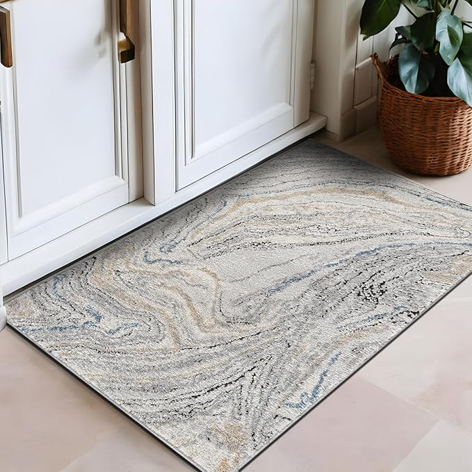 Rugshop Marble Swirl Distressed Gray Area Rug 2' x 3' Modern Indoor Rug for Entryway, Doormat, or Kitchen Easy to Clean, Durable, Kid & Pet Friendly