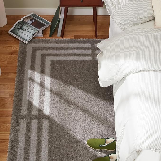 Town & Country Everyday Cloud Shag Plush Border Area Rug with High-Low Pile, Grey, 7'10"x10'2"