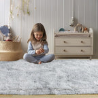 Soft Fluffy Area Rug for Bedroom, Fuzzy Shaggy Oval Throw Rugs for Bedside, Non-Slip Cozy Plush Shag Carpet for Kids Room Nursery Dorm Living Room, Tie-dye Grey, 2.6 x 5.3 Feet, 2 Packs
