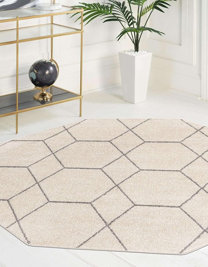 Unique Loom Trellis Frieze Collection Area Rug - Geometric (5' Octagon, Ivory/ Gray)