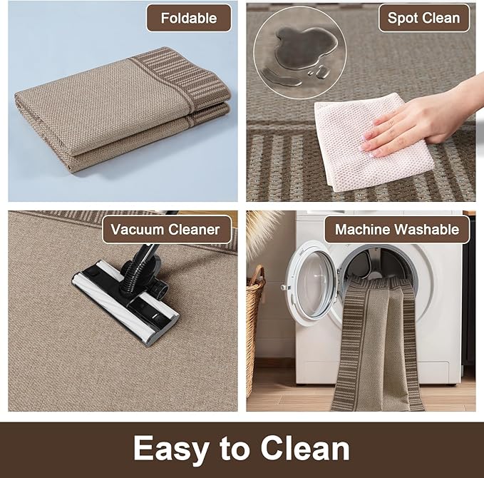 OJIA Easy Jute Entryway Rug 3x5 Washable Rugs for Kitchen, Farmhouse Outdoor Patio Rug Living Room Carpet, Modern Non-Slip Front Door Mat Indoor Entrance Entry Rug for Porch Office Decor
