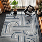 CAMILSON Indoor Outdoor Rug, Blue 6x9 Geometric Arch Striped Area Rugs for Patio and Home Areas, Easy-Cleaning Non-Shedding Living Room, Garden and Deck Washable Outside Carpet (6 x 9)