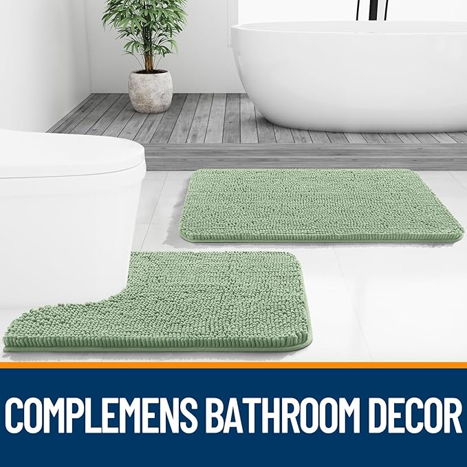 OLANLY Bathroom Rugs 36x24, Extra Soft Absorbent Chenille Bath Rugs, Rubber Backing Quick Dry, Machine Washable Bath Mats for Bathroom Floor, Tub and Shower, Home Decor Accessories, Sage Green