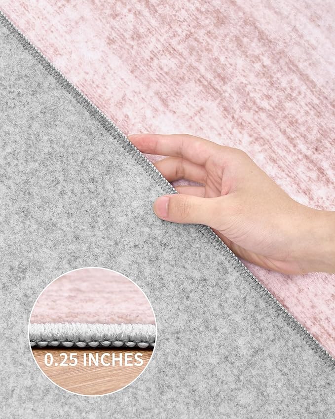 Art&Tuft Washable Rugs 9x12, Low Pile Area Rugs 9x12 Living Room - Non Slip and Stain Resistant Soft Thin Rug for Bedroom, Dining Room, Kitchen, Office, Lightpink