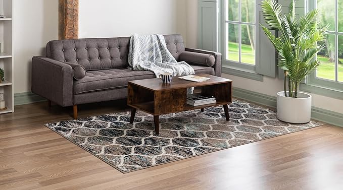 Rugs.com Lattice Frieze Collection Rug – 8' x 11' Blue Multi Medium Rug Perfect for Living Rooms, Large Dining Rooms, Open Floorplans