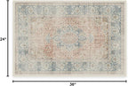 RUGGABLE Washable Vintage Area Rug – Sarrah Coral 2x3, Stain-Resistant, Non-Slip – Small Machine Washable Rugs for Living Room, Bedroom, Hallway, Entryway & Bathroom–with Cushioned Pad