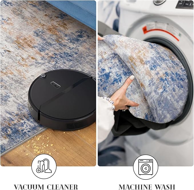 Modern Abstract Runner Rug 2x6, Grey Blue Orange Multi Washable Kitchen Runner Non-Slip Soft Hallway Rug Runner Thin Print Faux Wool Carpet for Entryway Bedroom Laundry Room Indoor Home Decor