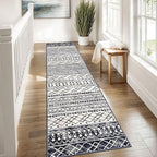 KUTA Moroccan Kitchen Rugs 2x8, Non-Slip Vintage Black Navy Blue Boho Hallway Runner Rug Ultra Soft Print Geometric Floor Carpet Runners for Bedroom Laundry Living Room