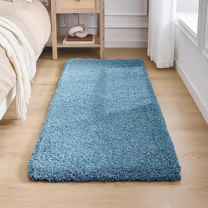 Blue Bathroom Runner Rug 24x70 Non Slip Fluffy Long Bath Mat for Bathroom Floor Washable Plush Luxury Large Bath Rug for Tub Absorbent Runner Rug for Bedside