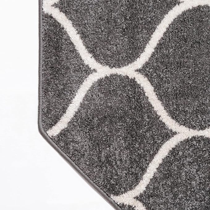 Rugs.com Lattice Frieze Collection Rug – 7' 10 Octagon Dark Gray Medium Rug Perfect for Living Rooms, Kitchens, Entryways